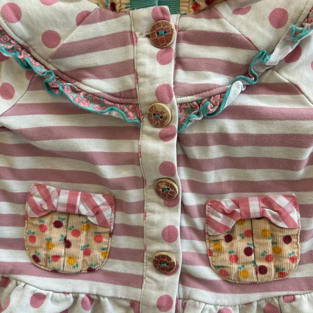 Matilda Jane Polka Dot & Striped Jacket w/ Corduroy Hood & Patches Size 6-12 Mo.